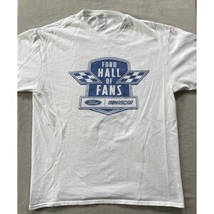 Delta Mens Large T-Shirt White Ford Hall of Fans NASCAR Graphic Tee Short Sleeve